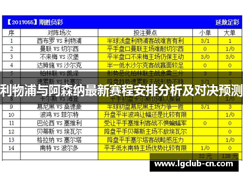 利物浦与阿森纳最新赛程安排分析及对决预测